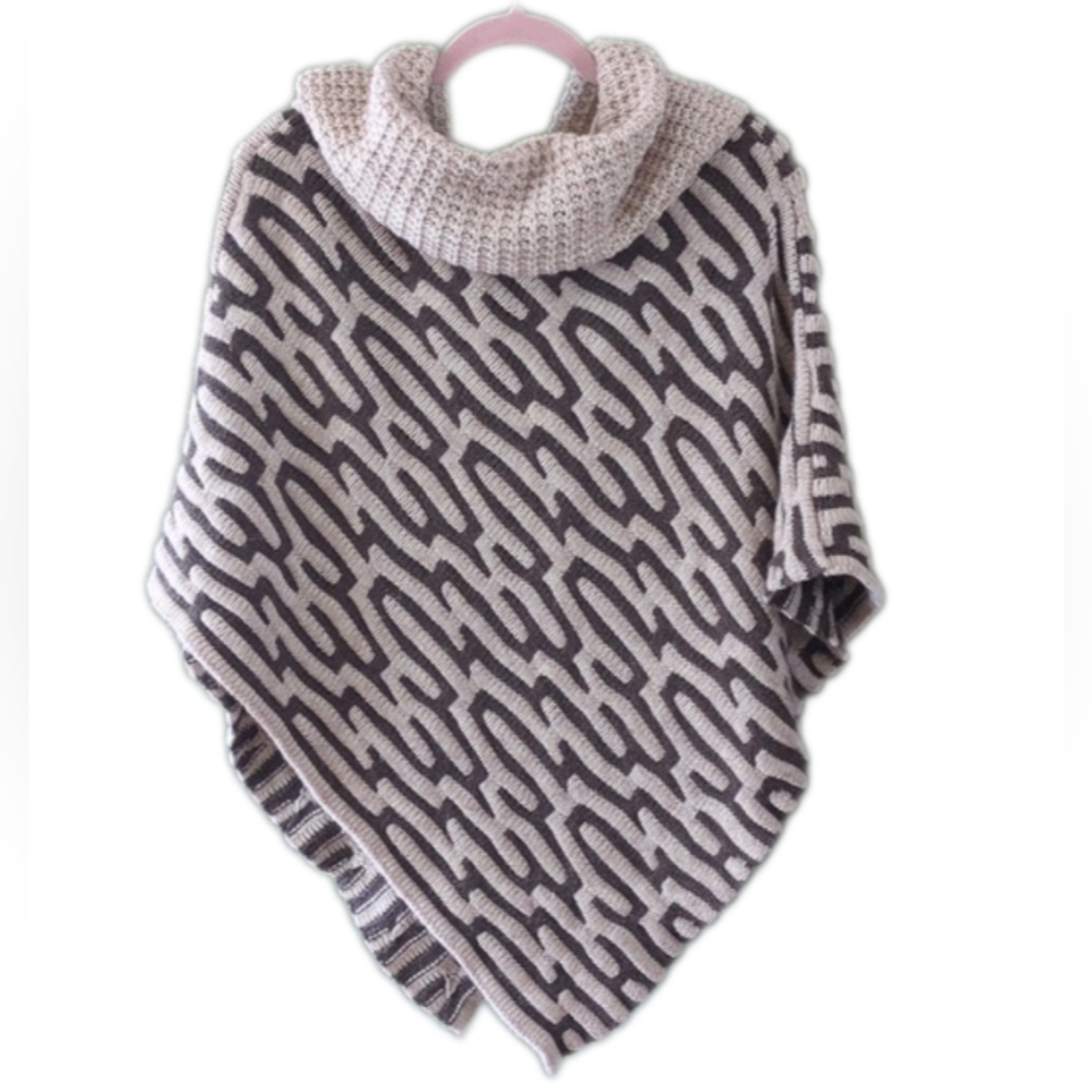 M Made In Italy Cowl Neck Poncho Sweater Organic Natural Wool Alpaca Mohair Sz S